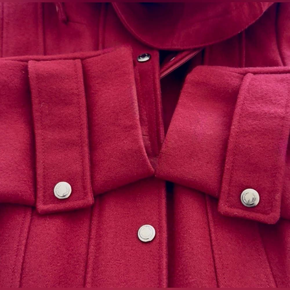 Calvin Klein Women's Wool Blend Burgundy Hooded Coat - Picture 9 of 10